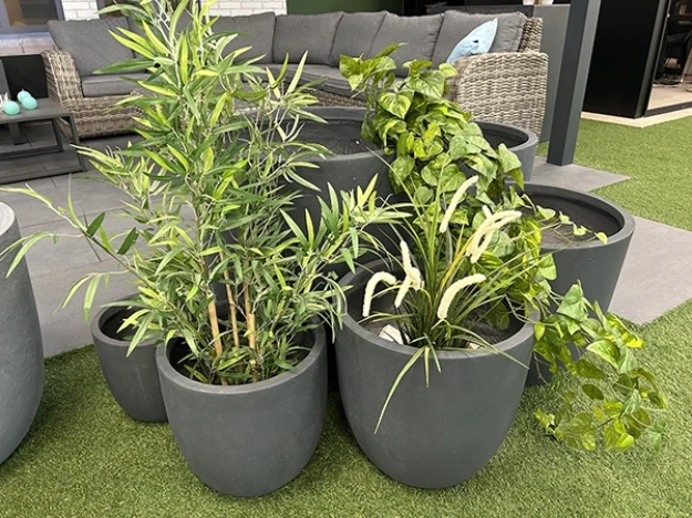 Afbeeldingen van Bloembakken Clayfibre Egg Pot Lead set 6