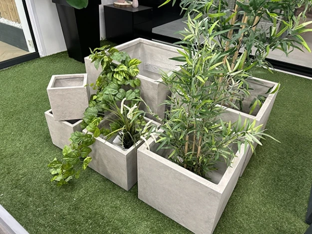 Afbeeldingen van Bloembakken  Clayfibre Cubi  Sand   6 set